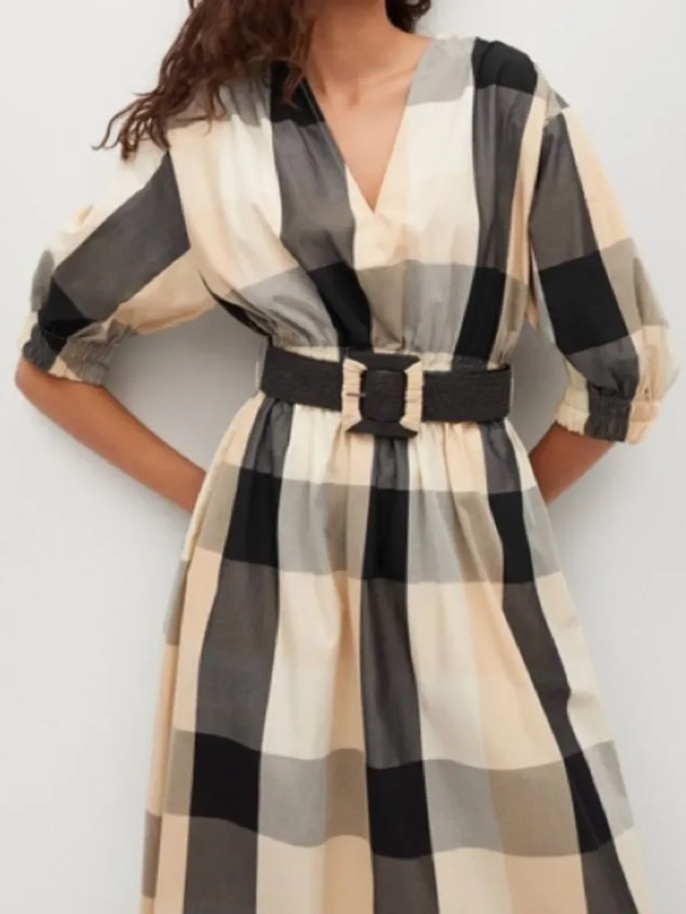 Mango Belted Plaid Midi Dress Size L (US 8–12) NWT - Picture 4 of 7